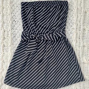 Black & White Belted Strapless Dress